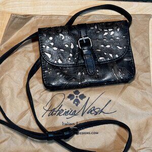 Patricia Nash Torri Small Crossbody Laser Cut Black Leather